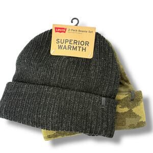 Levi's Knit Cuff Beanie Hats Mens One Size Superior Warmth Camo Gray Lined